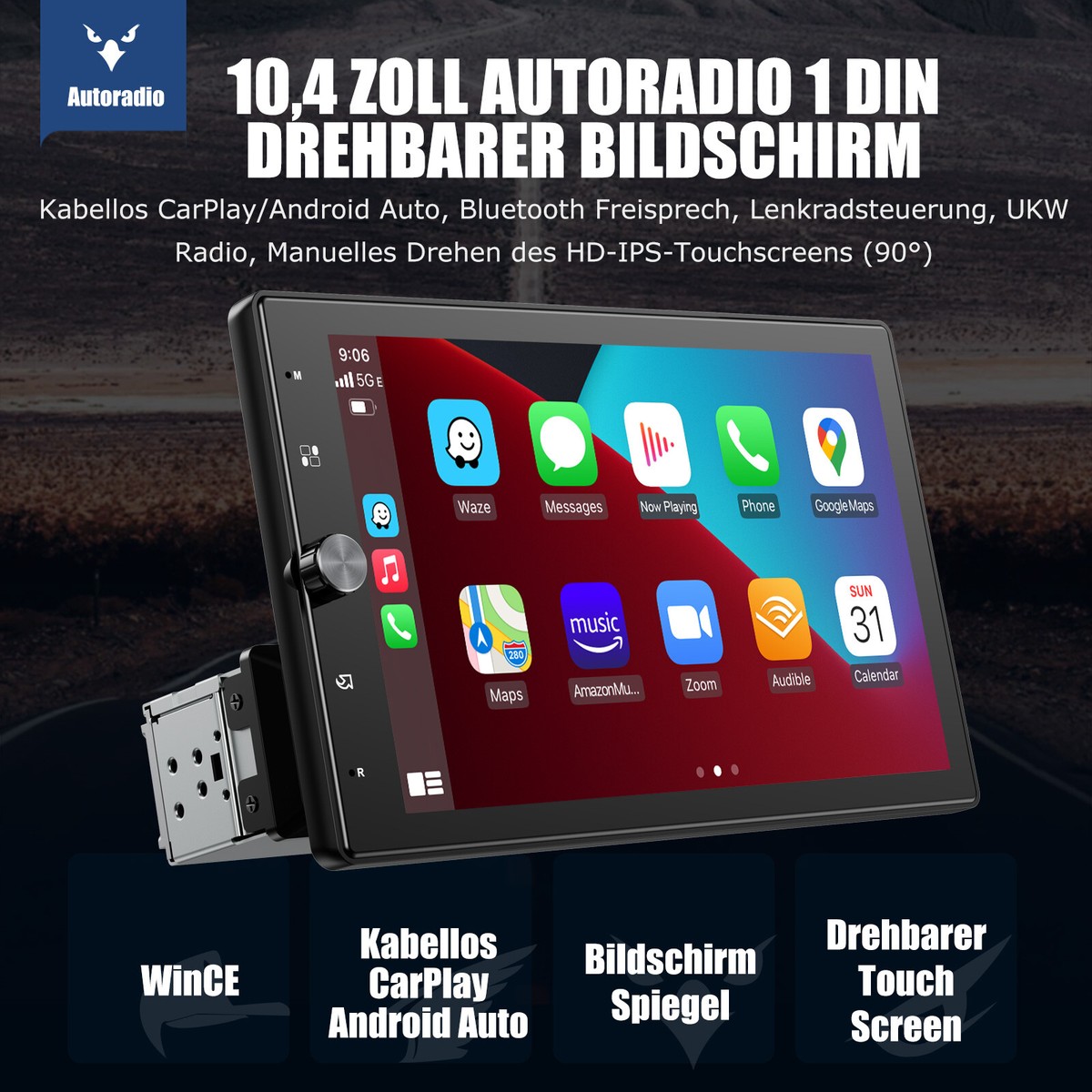 Motorrad Carplay Display 5 Zoll - Kabellos, Mit Android Auto, IP67 Wasserdicht, Für Lenkermontage