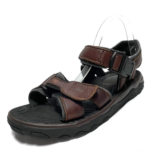 Frye Mens Leather Strap Sandals Sz 10 Brown Black Hook & Loop Closure Open Toe - Picture 3 of 15