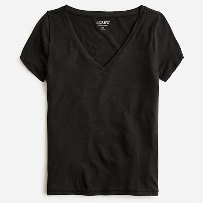 J.Crew Black Stretch Linen Classic-fit V-neck T-shirt Sz L | eBay