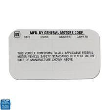 1977-92 GM Car Or Truck Original Door Jamb ID Number Decal