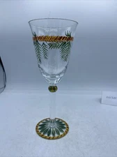 Christmas Goblet Etched And Painted Glass Stemmed 8.5” Tall