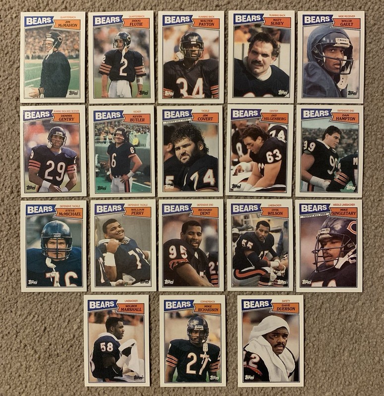1987 Topps Chicago Bears Team Set (18) #’s 44-61 Payton Singletary Dent Hampton