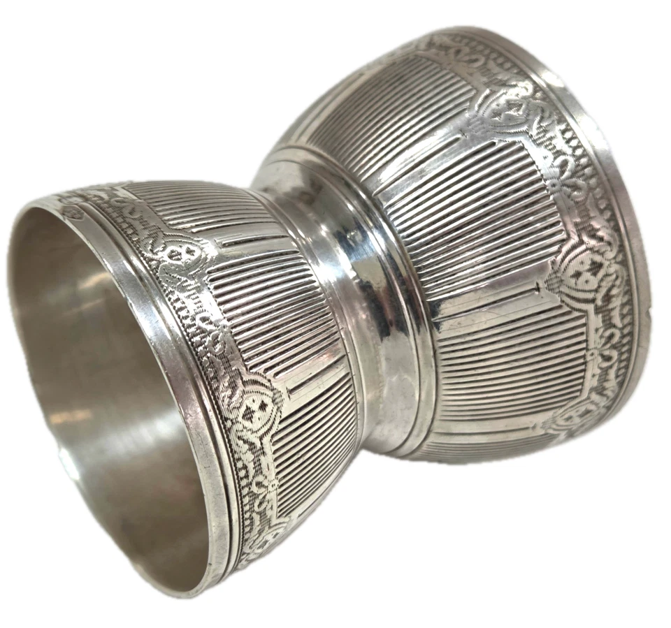 Antiguo vaso de huevo doble torneado con motor francés de plata esterlina BF&Cie Foto 4 de 4