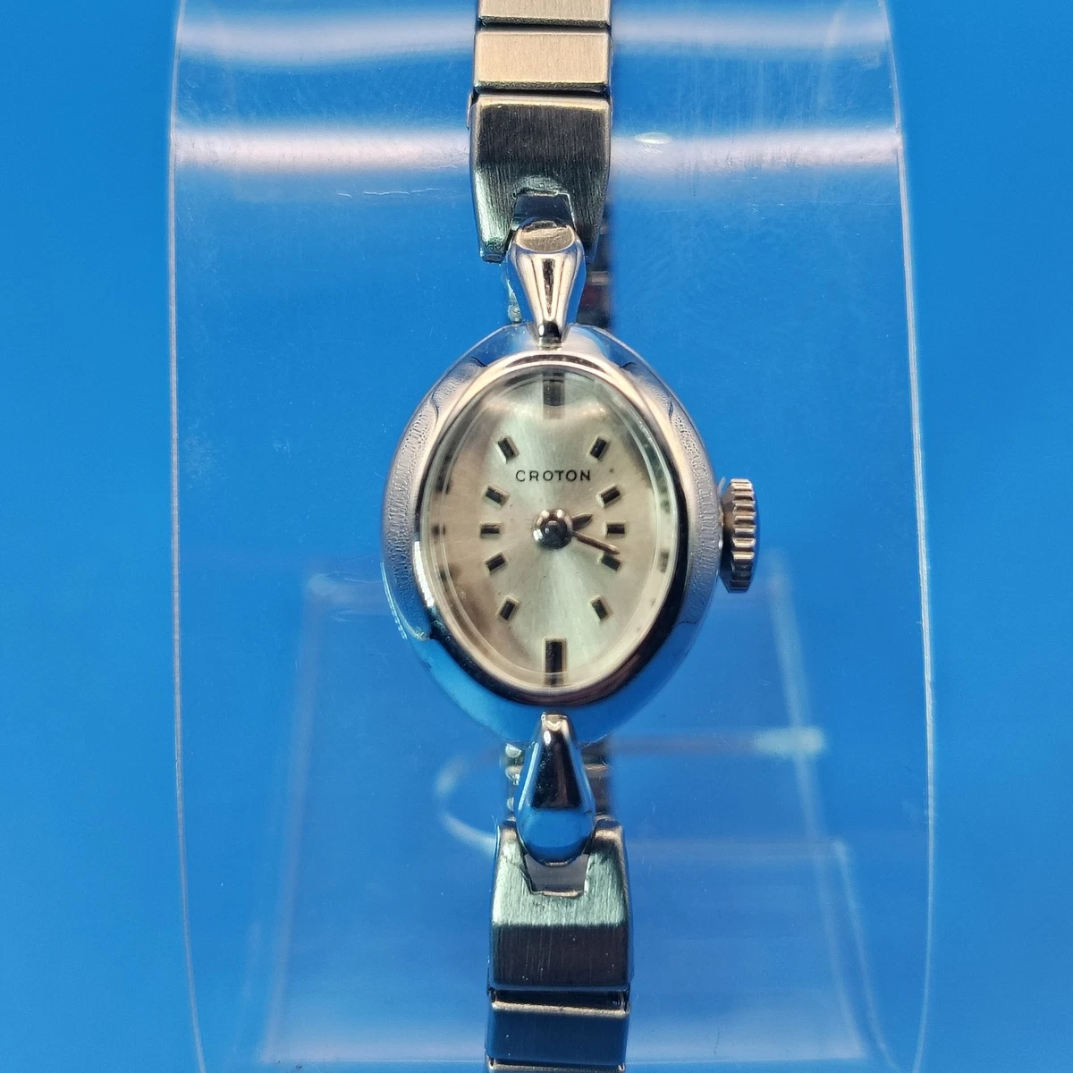 Vintage 1952 Croton‎ 10k Gold Filled Women\'s Mechanical Wind Cocktail Full Resto Art Deco 14K White Gold & Diamonds Croton Manual Wind Up  main image 4