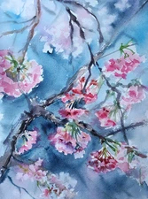 10x14 in ORIGINAL watercolor painting - Cherry blossom - artist MK