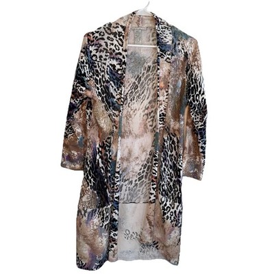 Alberto Makali Open Front Cardigan Womens Large Artsy Animal Print Drape Jacket