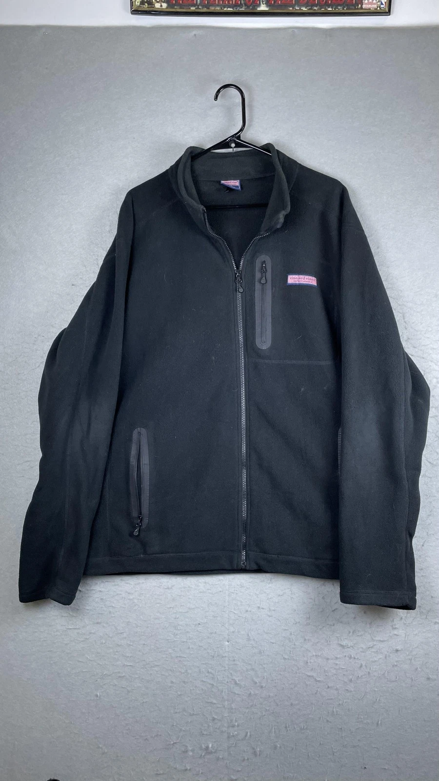 Vineyard Vines Jacket Mens 2XL Black Fleece Full Zip Pockets Whale Logo Outdoor