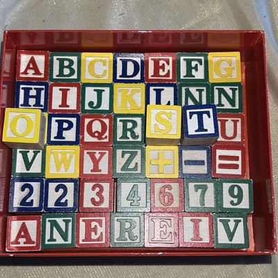 45 Assorted Melissa & Doug Colorful Wooden Alphabet & Number Blocks 1-1/8 