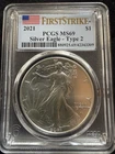 2021 AMERICAN SILVER EAGLE ~ TYPE 2 ~ PCGS MS69 FIRST STRIKE ~ FLAG LABEL ~ 1 OZ