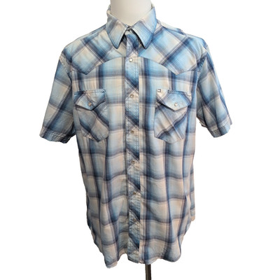 Wrangler Hemd Kurzarm Western blau-weiß kariert Größe XL