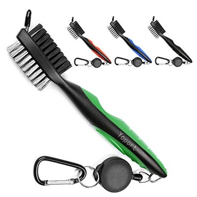  Golf Club Brush and Club Groove Cleaner 2 Ft Retractable Zip-line Green+black