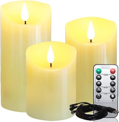 Lezonic Rechargeable Flickering Flameless Candles Battery 6'', Ivory Pillar 