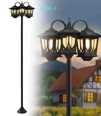 73'' Solar Aluminum Lamp Post, 3-Head, 90LM, Dusk to Dawn, Waterproof