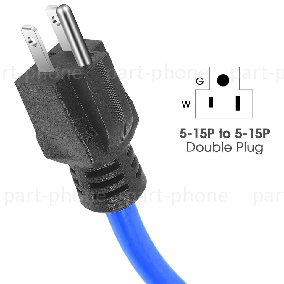 3 Prong Plug 125V Double Male Extension Cord NEMA 5-15P to 5-15P Blue - Image 2 of 4