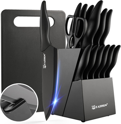 16PCS Kitchen Knife Block Set German Steel Knives w Cutting Board
