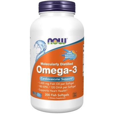 NOW Foods Omega-3, molekular destillierter Fisch 200 Gele, Herz-Kreislauf-Unterstützung