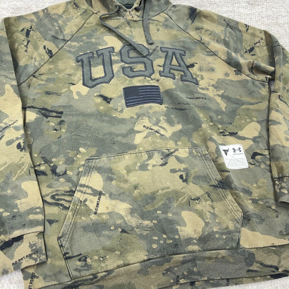 Under Armour Project Rock Sudadera con Capucha Hombres XL Verde Camuflaje Militar EE. UU. Bandera Libertad Foto 2 de 4