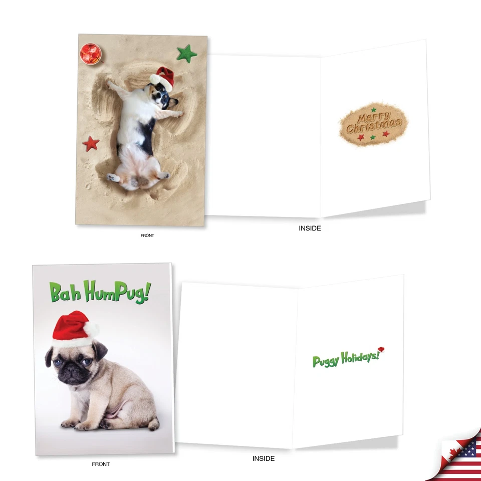 Juego surtido de 20 divertidas tarjetas de felicitación navideñas con sobres - días de acebo para perros Foto 3 de 4
