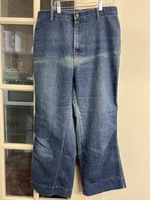 Vtg 70s Wide leg jeans faded denim worn Hemmed 2 Inches 30x26Could Be 30x28