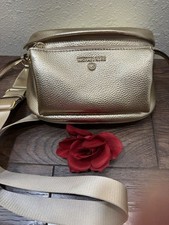 Michael Kors Pebbled Leather Crossbody Bag Metallic Gold W/gold Accents Excel C