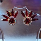 Gorgeous Vintage Prong Set Rhinestone Earrings, Jewelry Gold Tone, Ruby Red 🔥 — photo 2