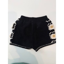 Zara Toddler Girls Black Floral Crochet Knit Bermuda Shorts, size 4 Years