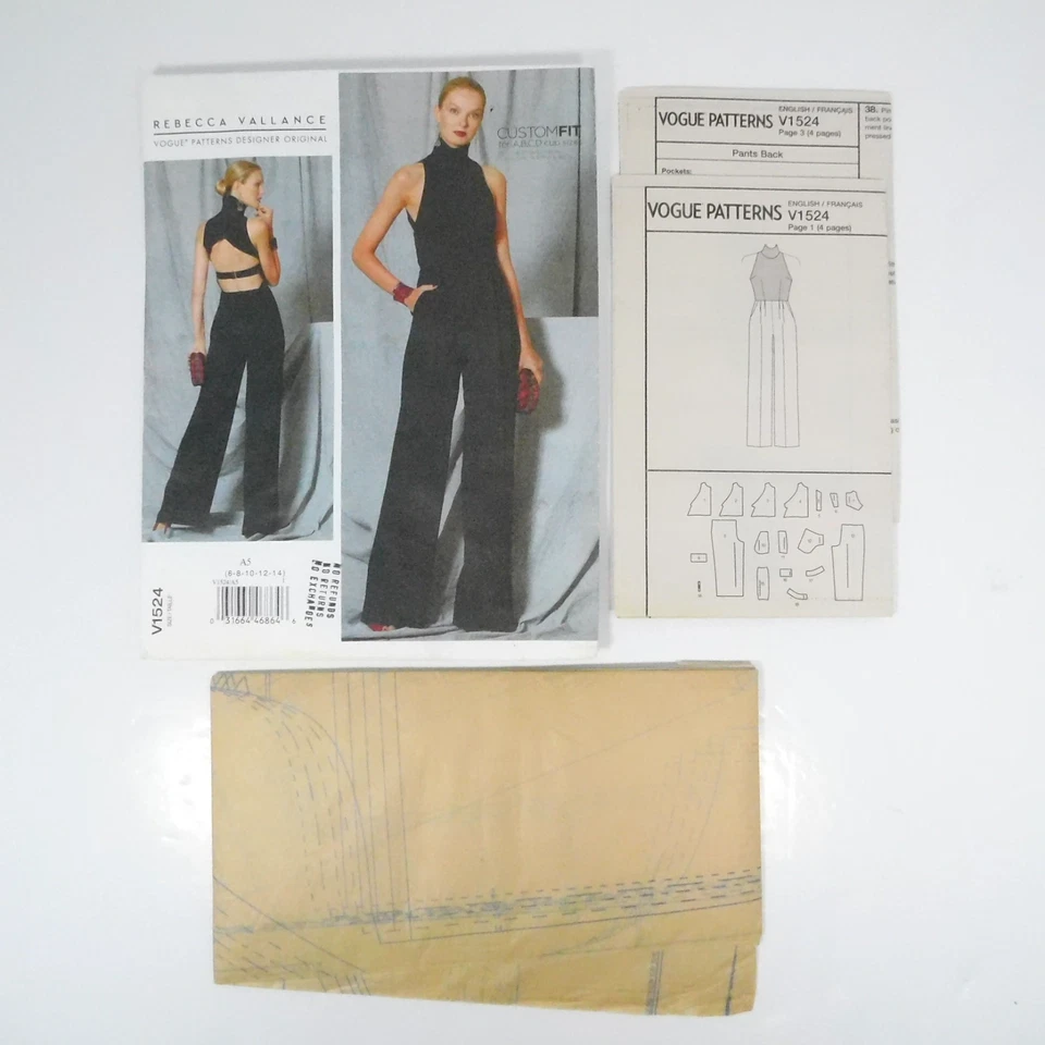 Vogue 1524 Misses Jumpsuit Pattern Size 6-14 Uncut Open Back Halter Pockets - Image 2 of 4