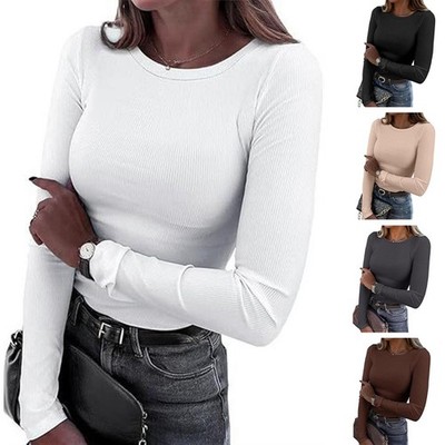Ultradünnes Slim Fit Langarmshirt mit eckigem Ausschnitt atmungsaktiv Baumwollmischung