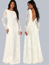 LULUS 'Blissful Romantic' White Lace Backless Wedding Dress - Size S