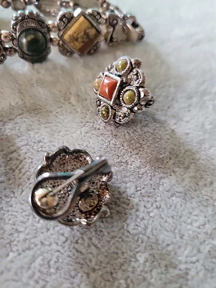 Bracelet  Pierced Earrings Pendant Premier Designs Red Jasper & Unakite Omega  - Image 3 of 4