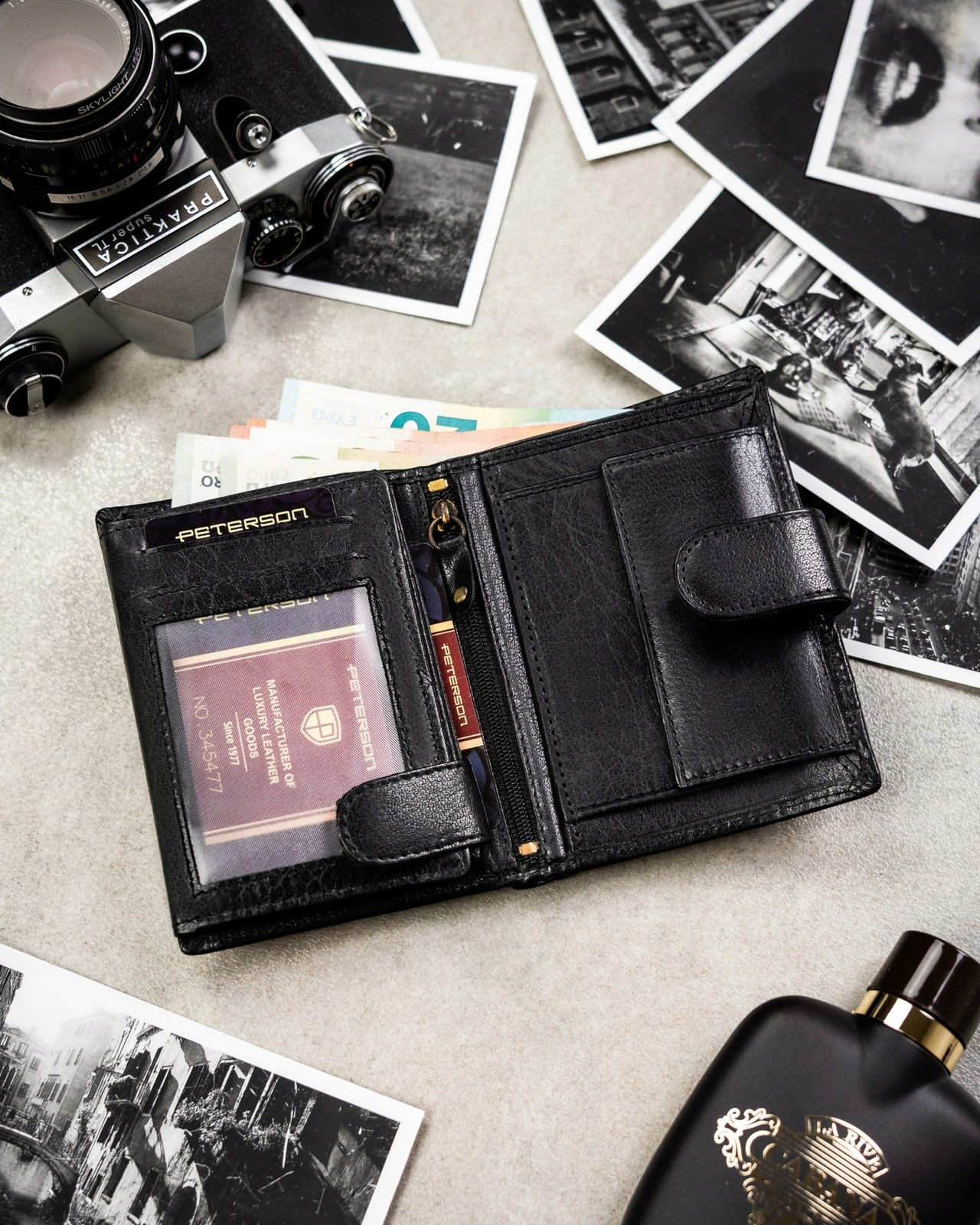 Peterson schwarzes Herrenportemonnaie aus echtem Leder 4