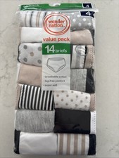 Wonder Nation Girls Briefs Underwear 14 pairs Size 4 Cotton Gray White Tan Dots
