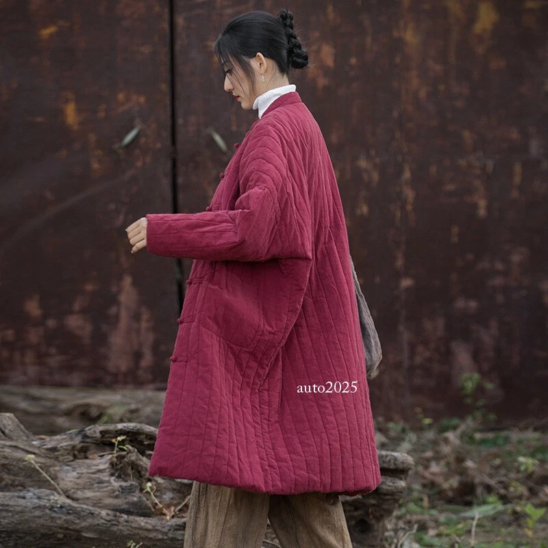 Invierno Algodón Lino Mujer Algodón Espesado Cálido Acolchado Abrigo Largo Algodón Acolchado Foto 4 de 4