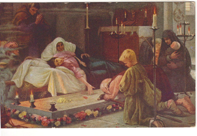 Antique  Postcard Pilgrims  at the Grave of The Holy Elizabeth #2578