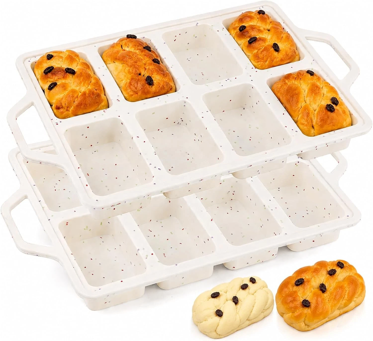 2 Pack Silicone Mini Loaf Pan W/ Metal Reinforced Frame 8 Cavity Nonstick Mini