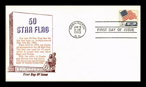 US COVER FLAG OVER WHITE HOUSE 5C FIRST DAY ISSUE KHOL KRAFT CACHET