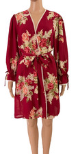 Vintage Oscar de la Renta Pink Label Red Floral Print Kimono Robe Size Large
