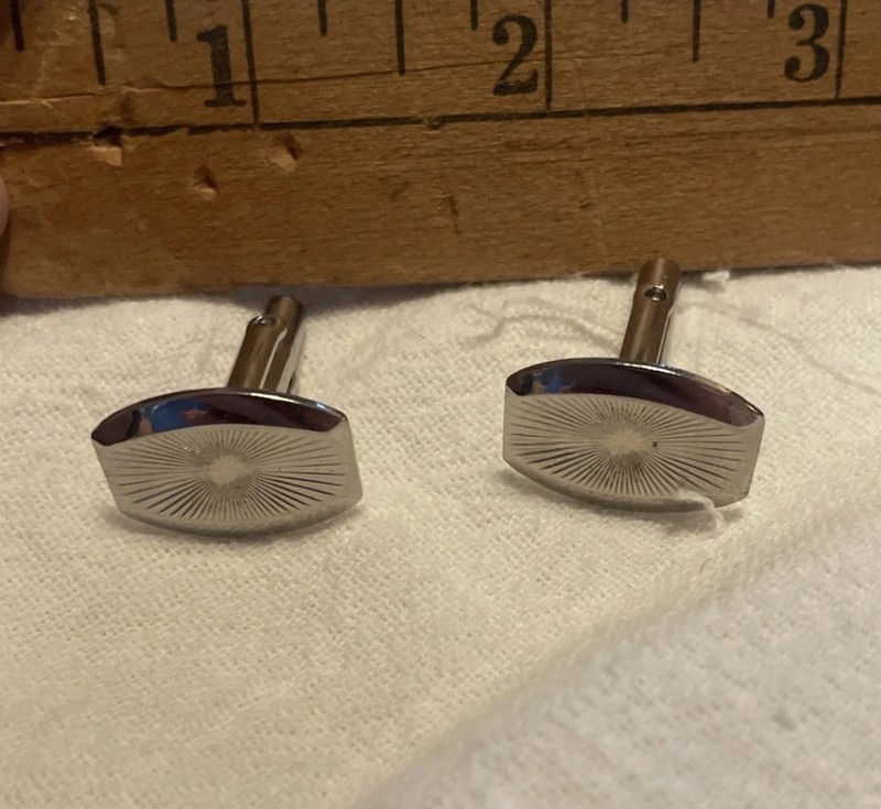 Vintage Silver Tone Squared Oval Mid Century 1960s Men's Dress Cuff Links