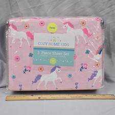 Unicorn Twin Size 3 Piece Sheet Set Cozy Home Kids Flat Fitted Pillowcase Soft