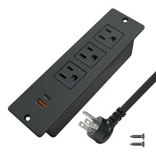 USB C Conference Recessed Power Strip 20W, 3 Outlets 2 USB Fast USB-C Black
