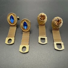 Vintage SWANK Cufflinks Blue and Gold Stone Mesh Wrap Around Gold Tone Lot of 2