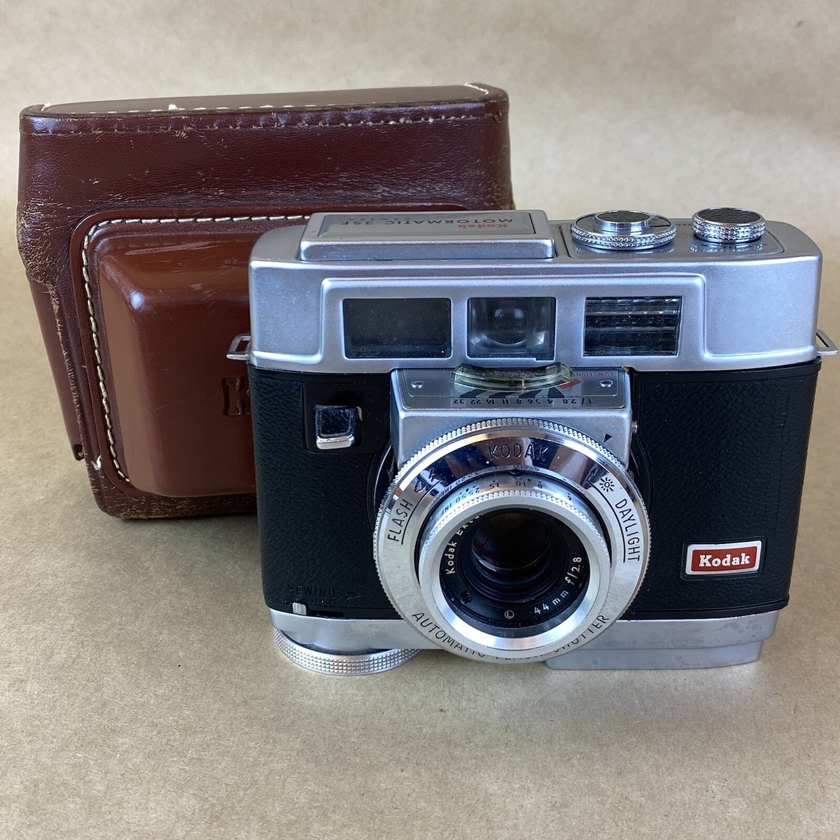 Kodak Motormatic 35F Camera W/ Leather Case - FOR PARTS OR REPAIR