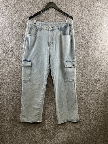 Shein Curve Cargo Jeans Women's Plus Size 1X Blue Straight Leg Jeans
