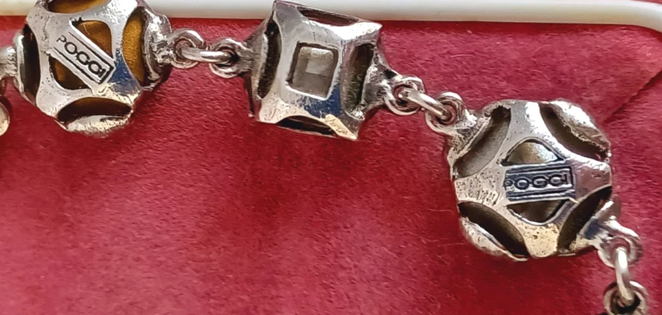 Poggi Paris Tennis Bracelet Green & Orange Glass Stones Designer Jewellery - Image 4 of 4