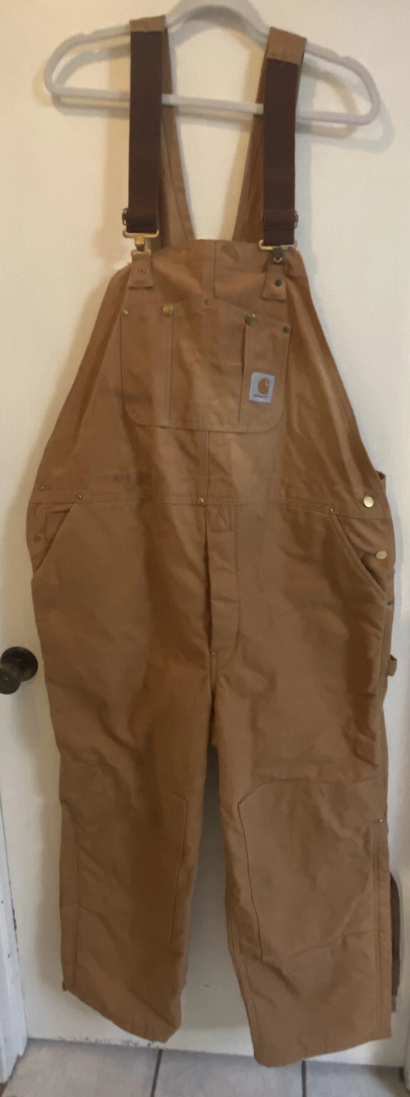 CARHARTT Vintage Quilt Lined Bib Overalls 46x28 Workwear*USA*🇺🇸Union Made Tuff