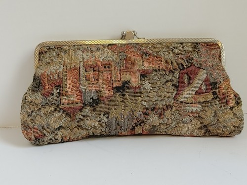 VintageTapestry Carpet Clutch Handbag Purse Snap Clasp Closure 2 Compartments - Picture 3 of 8