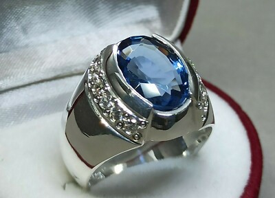Ovalschliff 12 Karat Königsblautopas Herrenring Sterlingsilber 925 Handarbeit Ring