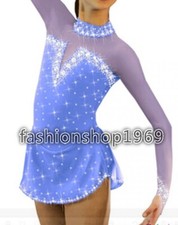 Figure Skating Costume Rhinestone Long Sleeve Competition Skating Dress for Girl