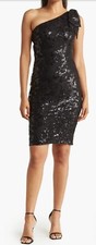 Eliza J One-Shoulder Sequin Cocktail Dress NWT size 6 Black