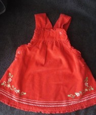 Vintage Red Corduroy Dress Jumper Embroidered Flowers Size 6-9 Months EUC